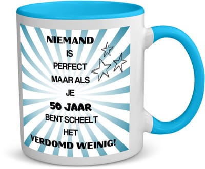 Akyol - 50 jaar sarah en abraham cadeau - koffiemok - theemok - blauw - Hoera 50 jaar - met opdruk - hoera 50 jaar - jubileum man en vrouw - jarig - grappige tekst - 350 ML inhoud