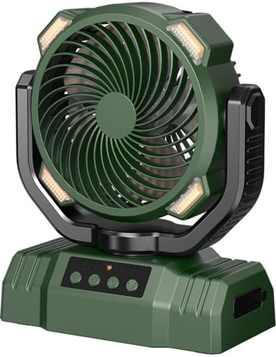 Camping Ventilator USB 10000 mAh, Draagbare Ventilator Met Afstandsbediening, Bureauventilator Met Automatische Rotatie, 4 Timers | 4 Snelheden | 3 LED Lampstanden
