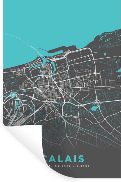 Muurstickers - Sticker Folie - Calais - Frankrijk - Plattegrond - Kaart - Stadskaart - 20x30 cm - Plakfolie - Muurstickers Kinderkamer - Zelfklevend Behang - Zelfklevend behangpapier - Stickerfolie