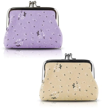 Dailygoods - 2 Stuks Muntbeurzen voor Dames - Schattige Bloemenprint Mini-Portemonnee