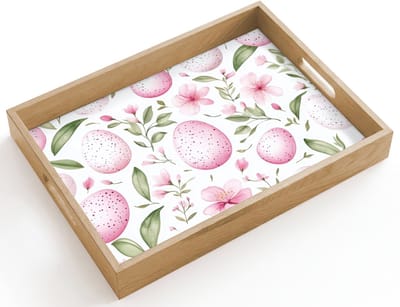 Dienblad hout 40x30 cm - Schootdienblad - Patroon - Eieren - Roze - Pasen - Borrelplank rechthoek - Plateau dienbladen