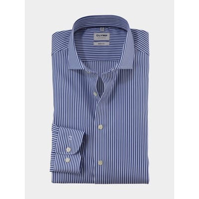 OLYMP Level 5 body fit overhemd - popeline - royal blauw gestreept - Strijkvriendelijk - Boordmaat: 46 (EU maat: XXL)