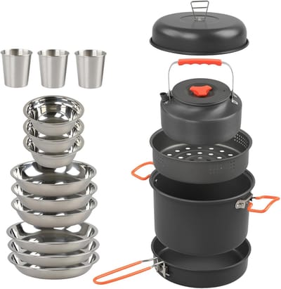 Camping Kookgerei Set - Backpacking Kookset - Outdoor Koken - Gelijkmatige Warmteverdeling - 241 x 24 x 227 cm - A