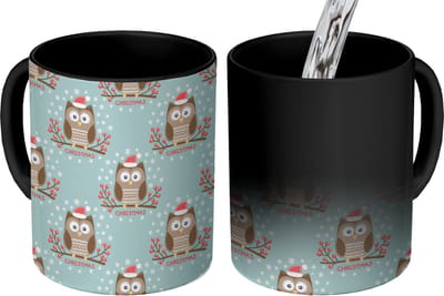 Magische Mok - Foto op Warmte Mokken - Koffiemok - Patronen - Uil - Kerst - Magic Mok - Beker - 350 ML - Theemok