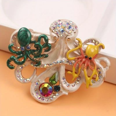 Strass Ingelegd Eigenzinnige Octopus Broche Meisje Schattige Speld Mode Populair Corsage Accessoires Jurk Rok Decoratie Speld beige