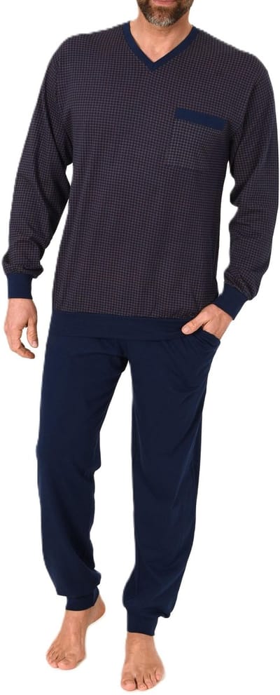 Normann herenpyjama lang met manchetten - pyjama met en V-hals