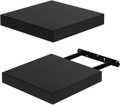 Set van 2 Drijvende Planken, Compact 20 x 20 cm, MDF Wandplank voor Badkamer, Keuken en Hal, Zwart, Ruimtebesparend en Stijlvol