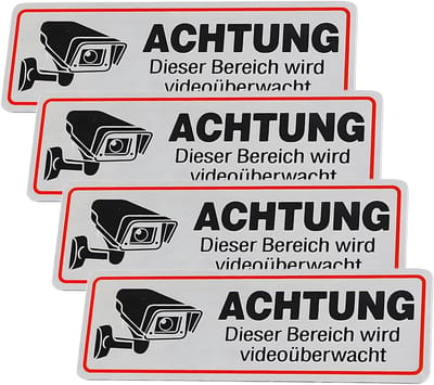 Videobewaking bordjes - Waarschuwingsstickers - Eigendom beveiligen - Aluminium weerbestendig - 12 x 4 cm - Zilver