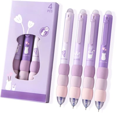 Dailygoods- Uitwisbare Balpen 4 Stuks - Rubberen Gripzone - Soepel Schrijven - Sneldrogend - Perfect Cadeau - Geschikt voor Studenten - Gelpen