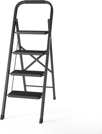 Keukentrap - Huishoudtrap Opstapje - Huishoudelijke Klussen - Antislip Treden - 124 cm Hoog - Zwart