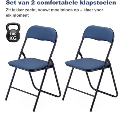Bardi Set van 2 Klapstoelen – Comfortabel & Lichtgewicht – 100 kg Draagkracht – Opvouwbare Stoelen voor Binnen & Buiten – Ruimtebesparend & Onderhoudsvriendelijk – 43 x 38 x 87 cm - Blauw