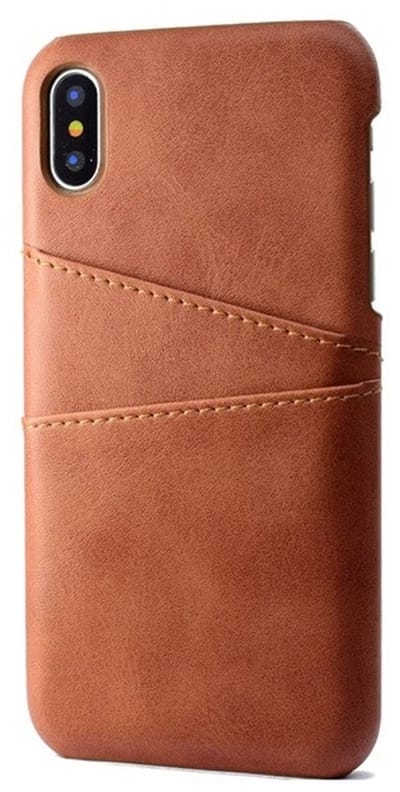 geschikt voor iPhone XR Pashouder Hoesje Leer - Telefoonhoesje van kunstleer met vakjes voor pasjes geschikt voor iPhone XR - Mobiq Leather Snap On Wallet hoesje geschikt voor iPhone XR donkerbruin