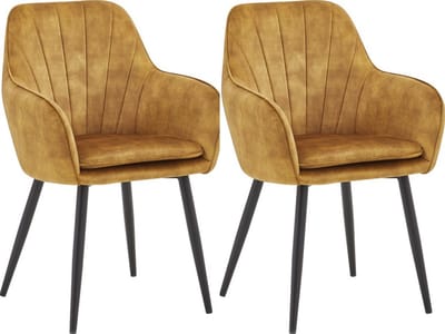 Colenis® - Melissa Eetkamerstoel - Set Van 2 - Honey - Adoré Velvet - Met armleuning