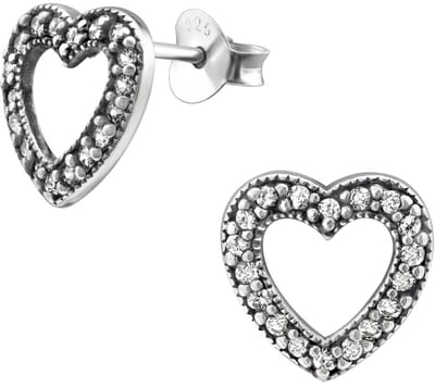 Joy|S - Zilveren hartje oorbellen - 9 mm - geoxideerd - zirkonia