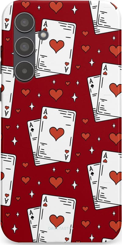 Casetastic hoesje geschikt voor Samsung Galaxy A55 - Dubbellaagse bescherming - Kaarten Aas - Fashion Case - Bordeaux Wit Zilver