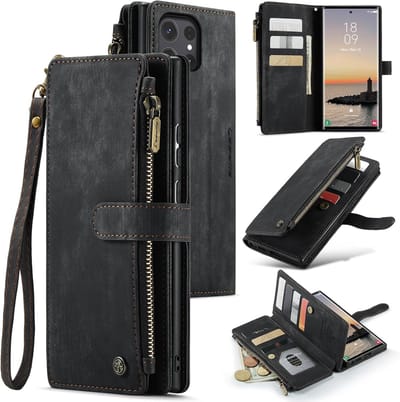CaseMe – Telefoonhoesje geschikt voor Samsung Galaxy S24 Ultra – Wallet Rits Book Case – Magnetische Sluiting & Portemonnee – PU Leer – Zwart