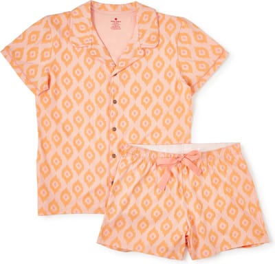 Little Label - klassieke zomer pyjama - roze oranje - biokatoen - S/36