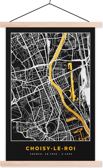 Posterhanger incl. Poster 40x60 cm - Schoolplaat - Plattegrond – Kaart – Stadskaart – Frankrijk – Choisy-le-Roi - Textielposter - Blanke latten - Stadskaart