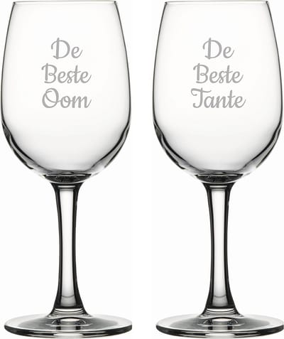 Gegraveerde witte wijnglas 26cl De Beste Tante-De Beste Oom