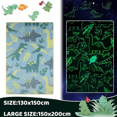 Dailygoods - Knuffeldeken voor kinderen, dinosaurusdeken, licht in het donker, dinosauruspatroon, zachte microvezel, pluizige deken, leuke cadeaus voor dino-liefhebbers (dinosaurus A, 130 x 150 cm)