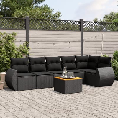 vidaXL - 7-delige - Loungeset - met - kussens - poly - rattan - zwart