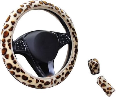 Stuurhoes Auto Set 37-39 cm - Luipaard Pluche - 3-delig - Kasey Products
