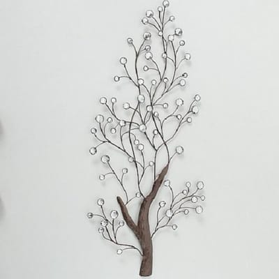 Wand - decoratie - Boom - Bruin - Muurdecoratie - 109x52cm - Metaal - steentjes