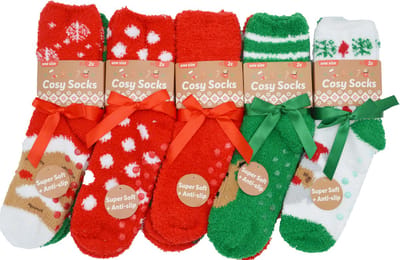 Kerst sokken - antislip - 2 PAAR - effen rood - zeer zacht - verwarmende gripsokken - bedsokken - kerstcadeau voor vrouwen
