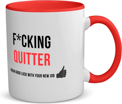 Akyol - fucking quitter i mean goodluck with your new job koffiemok - theemok Rood - Quotes - iemand die ontslag neemt - collega's - werknemers - verjaardagscadeau - verjaardag - cadeau - afscheidscadeau - geschenk - leuke cadeau - 350 ML inhoud