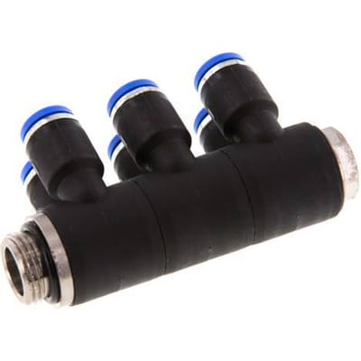 8mm x G3/8'' 6-way Manifold Messing/PA 66 Insteekfitting Buitendraad Draaibaar NBR