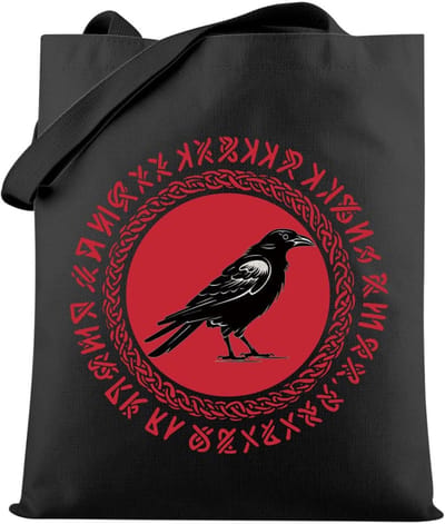 Allecto Plus - Viking Raven Tas voor Vogelliefhebbers - Scandinavisch Rune Geschenk - Donkere Academia Tas met Kraai - 75 karakters