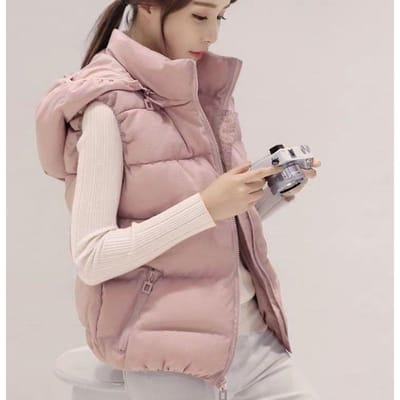 Herfst en Winter Afneembare Hoed Dames Katoenen Vest Kort Dunne Katoenen Vest Jas Gilet Katoen Gewatteerd Warmte Slanke Bovenkleding M