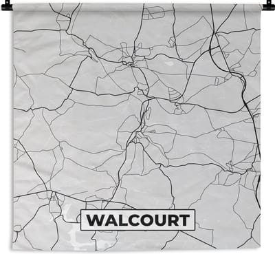 Wandkleed - Wanddoek - Kaart – Plattegrond – Stadskaart – Walcourt – België – Zwart Wit - 180x180 cm - Wandtapijt