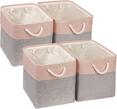 Famanu – Stoffen opbergkubussen - 30x30x30 cm - organizer voor speelgoed en kleding - grijs/roze - duurzaam materiaal - set van 2 - stevig - multifunctioneel en praktisch voor thuis of reis