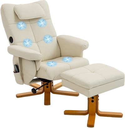 HOMCOM Massage Relaxfauteuil met Voetenbank - Synthetische Bekleding - 78x86x93cm - Crème