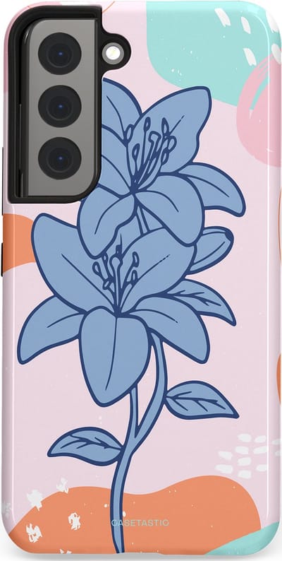 Casetastic hoesje geschikt voor Samsung Galaxy S22 - Dubbellaagse bescherming - Roze Paarse Lelie Bloemen - Fashion Case - Wit Perzik Lichtblauw Mintgroen