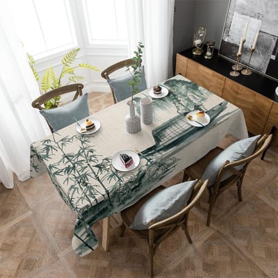 Chinese Schilderij Landschap Bamboe Boot Tafelkleed Vakantie Decor Waterdichte Rechthoekige Tafelkleden Bruiloft Decor Tafelkleed 4pcs 33x48 Table mat gray