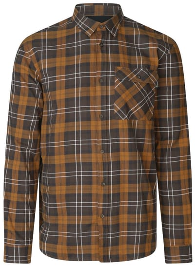 Seeland Glen Flanellen Hemd Jacht Hemd Scandinavisch Hemd Outdoor Hemd Lange Mouwen Hemd Dark Brown/Camel Check Maat -S
