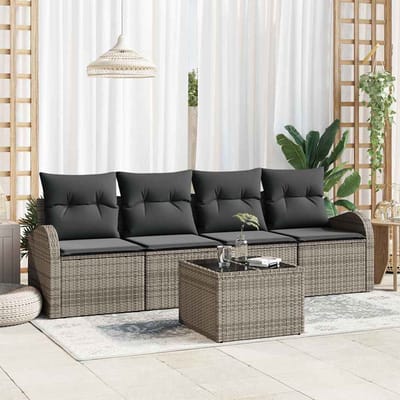 vidaXL - Tuinbank - Set - Grijs - 55 - x - 55 - x - 37 - cm - poly - rattan