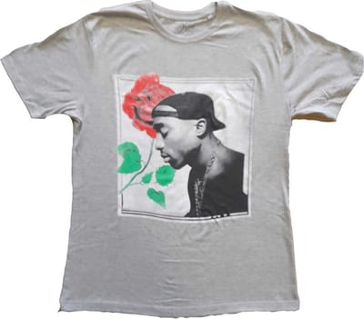 Tupac - Rose Heren T-shirt - S - Grijs