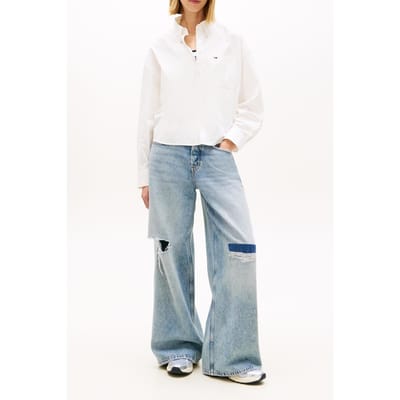 Tommy Hilfiger Relaxed Fit Cropped Poplin Shirt Ecru Größe: S | Business hemden Outlet | Damen | Braun