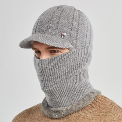 Winter Warmte Gezellige Wolmuts Gewatteerde Winddichte Sjaal Gebreide Muts Verdikte Oorbescherming Buitensporten Fietsen Skiën grijze kleur