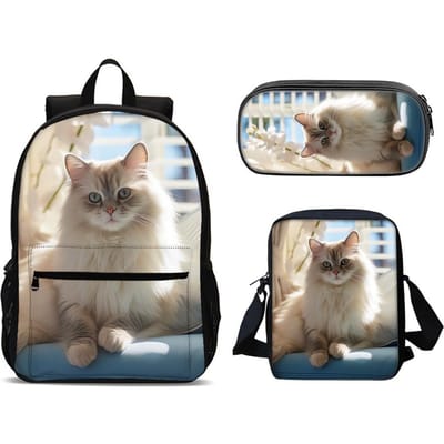 3 stuks 2D Platte Casual Rugzak Schoudertas Etui, Trendy Rugzak met Schattige Zwarte Kat Sterrenhemel Ster Print Geschikt voor Da