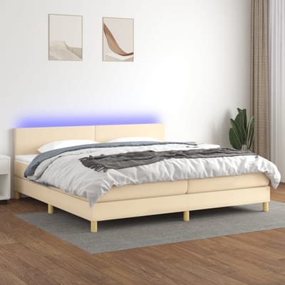 vidaXL - Boxspring - met - matras - en - LED - stof - crèmekleurig - 200x200 - cm