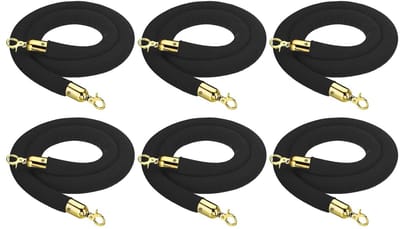 Zwarte Velours Barrier Rope met 5 Poten en Haak, 6 Stuks Crowd Control Touw voor Hotels, Theaters en Evenementen
