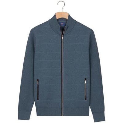 Baileys Vest Cotton Cashmere Fullzip Subtle Horizontal Stripe Mid Denim Blue / male