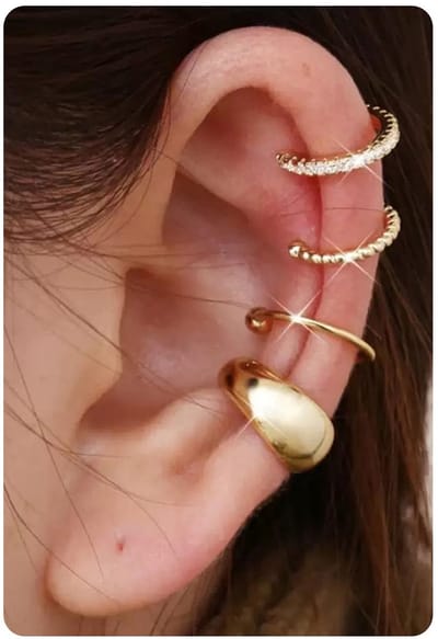 4 stuks Ear Cuff 14K Gold Clip Oorbellen Ear Cuff Earclips Dames Zonder Gepiercede Oren Fake Helix Kraakbeen Oorbellen Fake Piercing Ear Clip Zilver