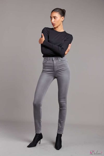 Broek Toxik3 met hoge taille grijs slim fit L185-160