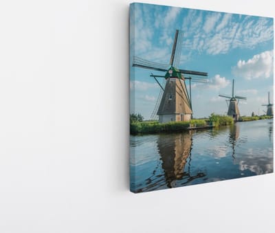 Saammp Canvas Schilderij -Molens op een rij - Zonsondergang - Landschap - Natuur - 20x20 - Foto op canvas - Wanddecoratie - Muurdecoratie Woonkamer - Slaapkamer decoratie - Canvas Print
