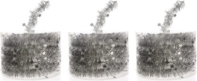 Decoris Kerstslinger - 3x - guirlande - met sterren - zilver - glanzende lametta - 700 cm